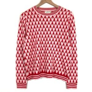 Lili Sidonio Molly Bracken Metallic Heart Sweater Sz L Red Pink Gold Crew L/S